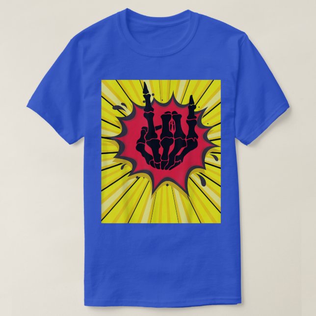 Rock and roll Skeleton Hand Gesture Music Älskare  T Shirt (Design framsida)