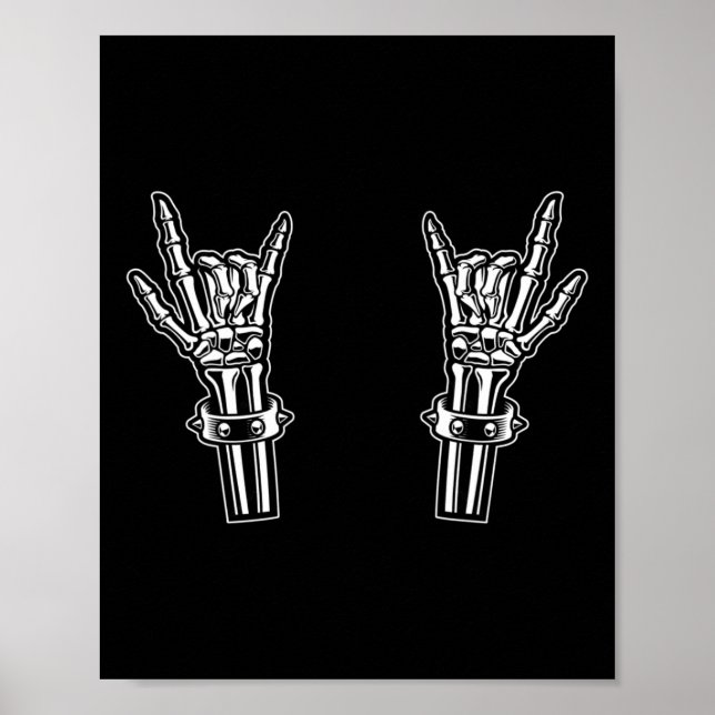 Rock and roll Skeleton Händer Sten på Funny Rocker Poster (Framsidan)