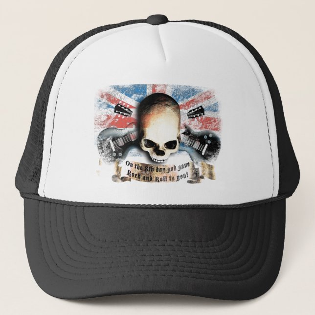 rock and roll skull flag and guitars truckerkeps (Framsida)
