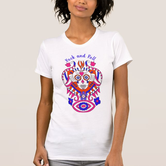 Rock and Roll Sugar Skull T-Shirt (Framsida)