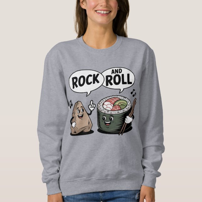 Rock and roll Sushi Tecknad Pun T Shirt (Framsida)
