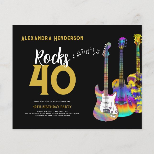Rock and Roll-tema 40-års födelsedagsfest budget Flygblad (Framsidan)