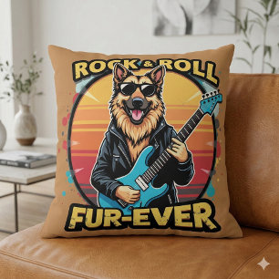 Rock and Roll Tysk Shepherd Retro Solnedgång Konst Kudde