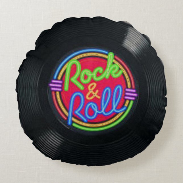 Rock and roll Vintage Vinyl Rund Kudde (Framsidan)