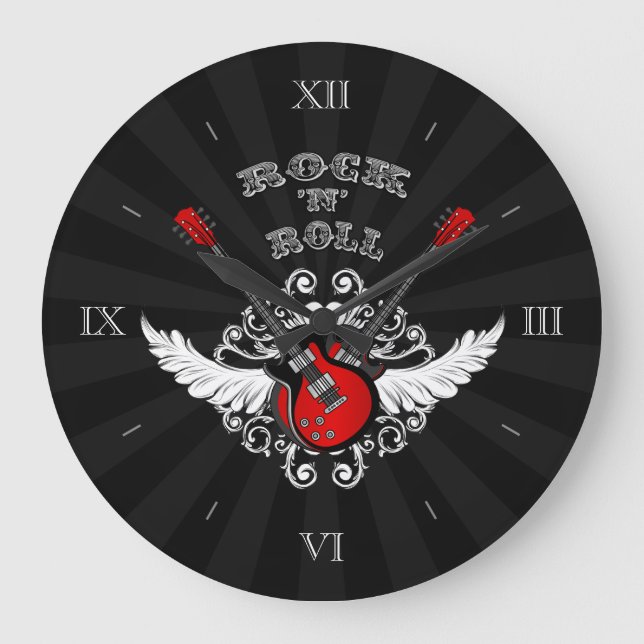 Rock and roll Winged Guitars Wall Clock Stor Klocka (Framsida)