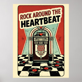 Rock Around the Heartbeat Retro Jukebox Alla hjärt Poster