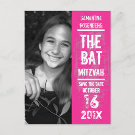 Rock Band Bat Mitzvah Save the Date i Rosa Meddelande Vykort
