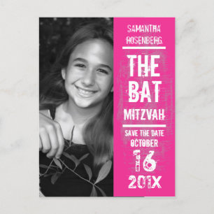 Rock Band Bat Mitzvah Save the Date i Rosa Meddelande Vykort