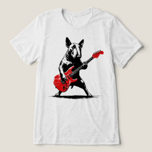 Rock Bull Terrier Hund Spelar Röd Elgitarr T Shirt