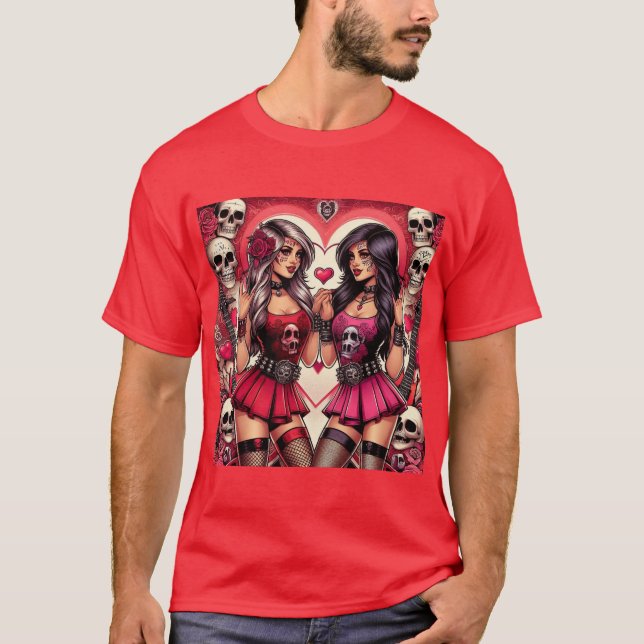 Rock & Calaveras: Chicas del Día de Muertos T Shirt (Framsida)