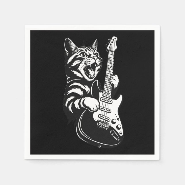 Rock Cat Playing Electric Guitar | Cool Music Love Pappersservett (Framsidan)