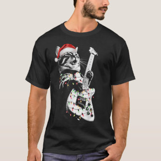 Rock Cat Playing Guitar Funny Guitar Cat Christmas T Shirt