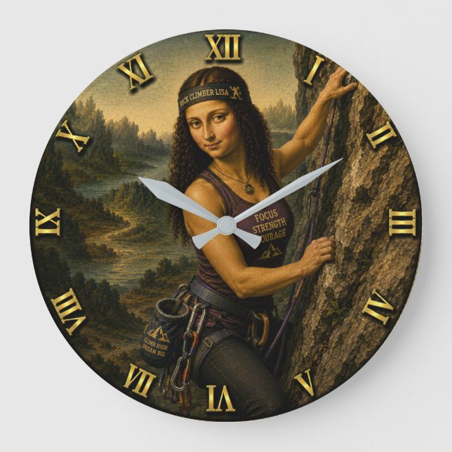 Rock Climber Funny Mona Lisa  Stor Klocka (Framsida)