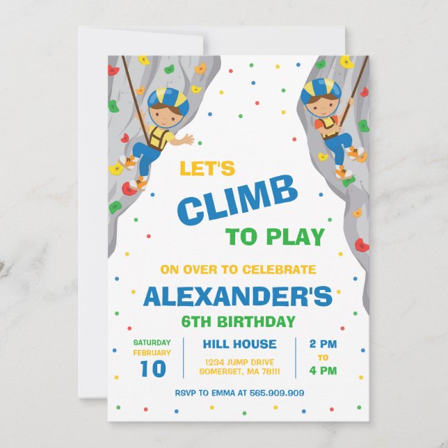 Rock Climbing Birthday Party Invitation Inbjudningar (Framsida)