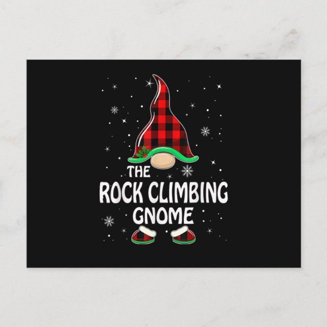 Rock Climbing Gnome Buffalo Plaid Matching Family Helg Vykort (Framsida)