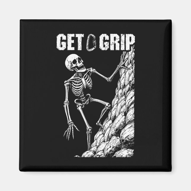 Rock Climbing Klättrare Skelett Få Ett Grepp Hallo Magnet (Framsidan)