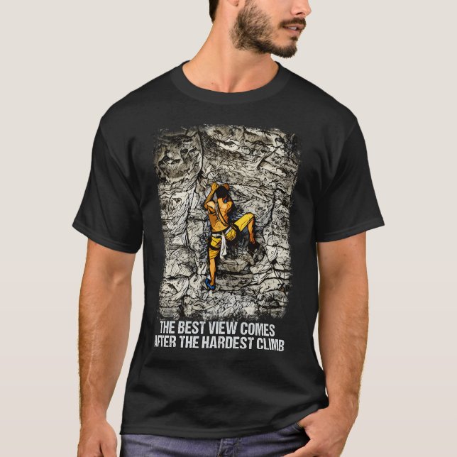 Rock Climbing Reaching For The Mountain Summit T Shirt (Framsida)