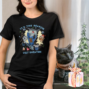 Rock ful jultröja rolig katt & mus svart t shirt