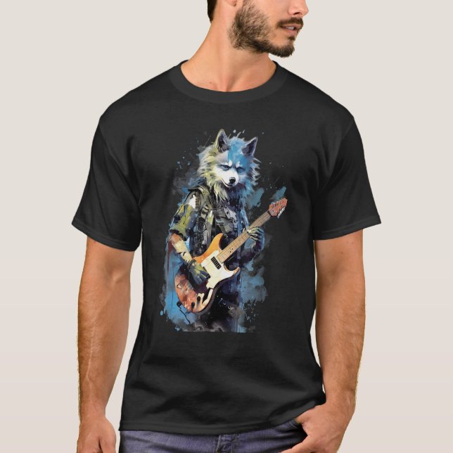 Rock Guitar Alaskan Klee Kai Dog Guitarist T Shirt (Framsida)