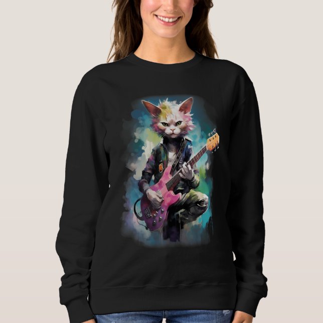 Rock Guitar Devon Rex Cat Guitarist T Shirt (Framsida)