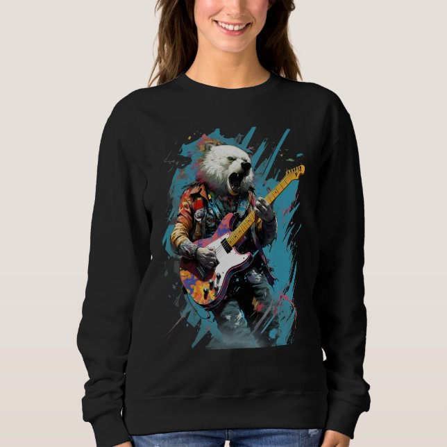 Rock Guitar Polar Bear Guitarist T Shirt (Framsida)