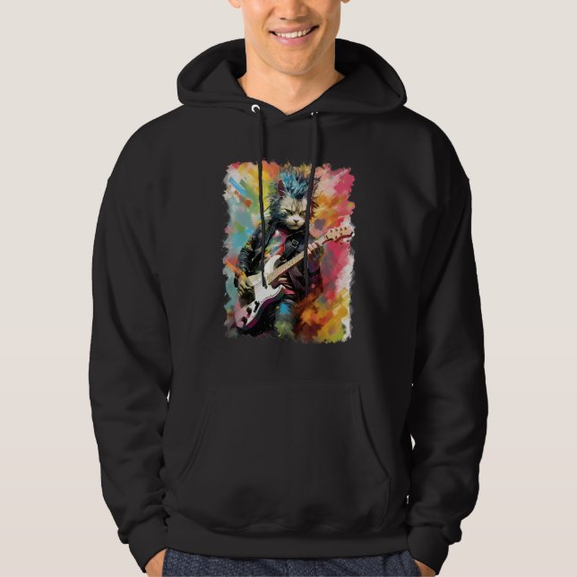 Rock Guitar Ragamuffin Cat Guitarist Hoodie (Framsida)