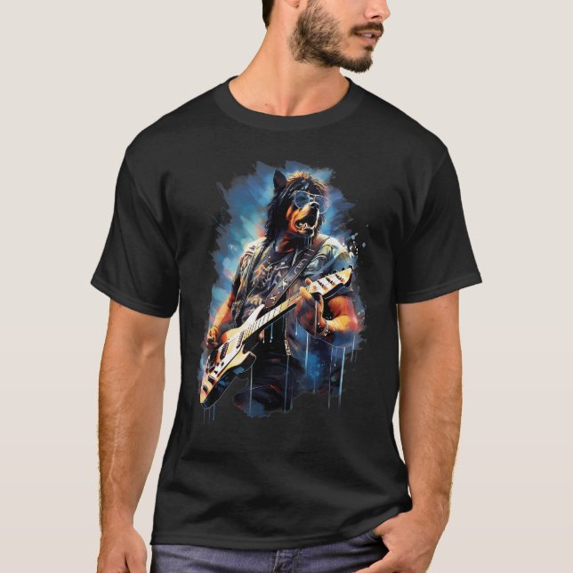 Rock Guitar Rottweiler Dog Guitarist T Shirt (Framsida)