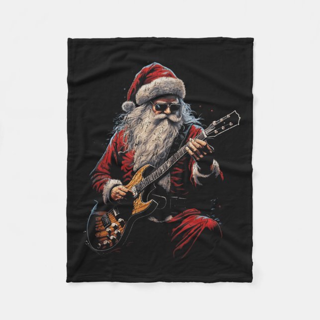 Rock Guitar Santa Claus Playing Guitar - Funny Chr Fleecefilt (Framsidan)