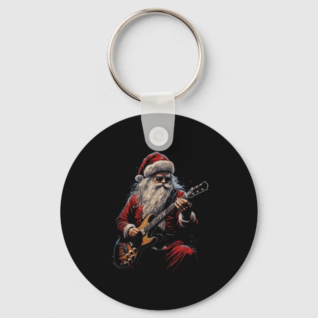 Rock Guitar Santa Claus Playing Guitar - Funny Chr Nyckelring (Framsida)