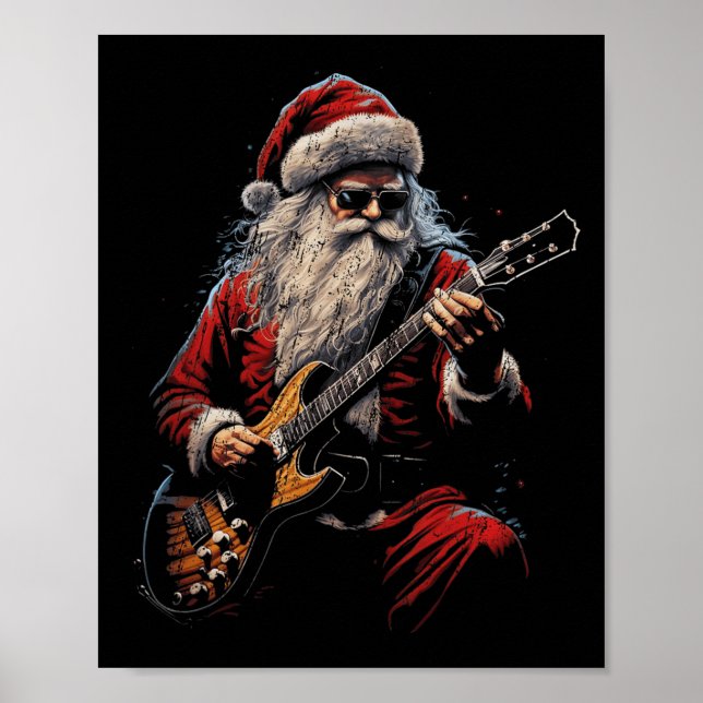 Rock Guitar Santa Claus Playing Guitar - Funny Chr Poster (Framsidan)