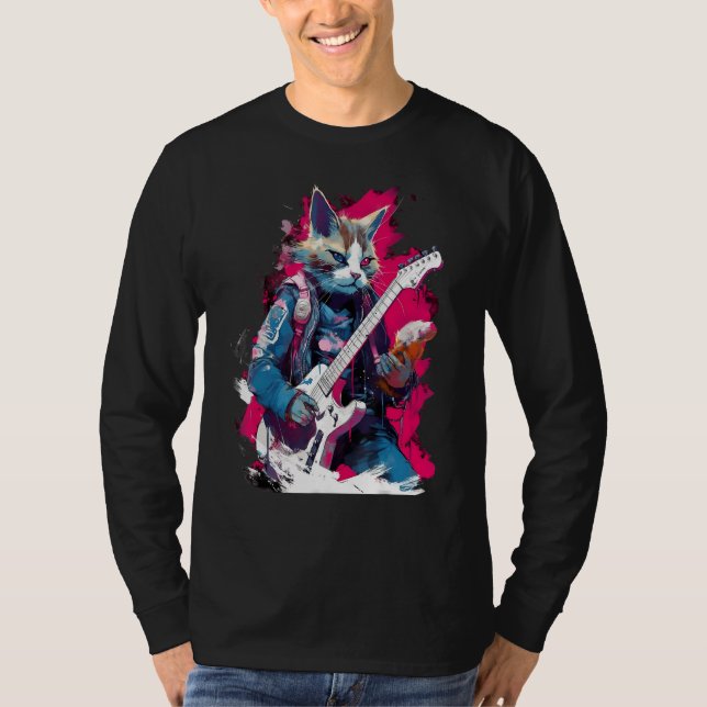 Rock Guitar Snowshoe Cat Guitarist T Shirt (Framsida)