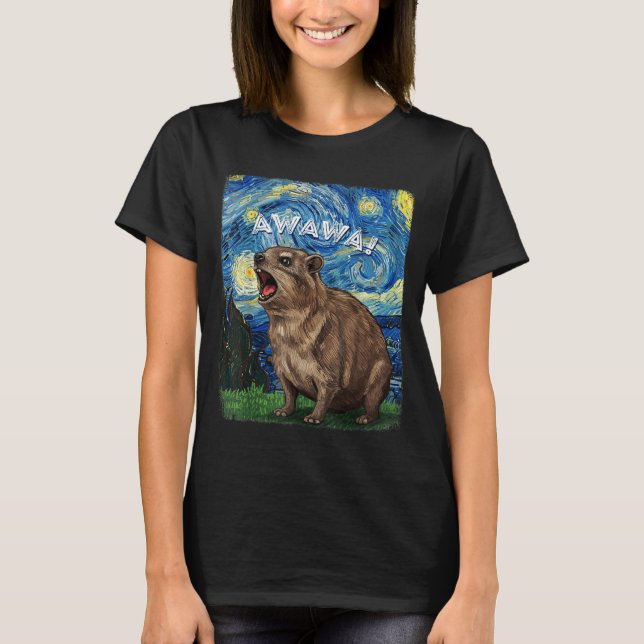 Rock Hyrax Awawa Funny Groundhog Starry Night Van  T Shirt (Framsida)