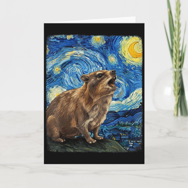 Rock Hyrax Awawa Måne Stjärnklar Natt Van Gogh Rol Kort (Framsida)
