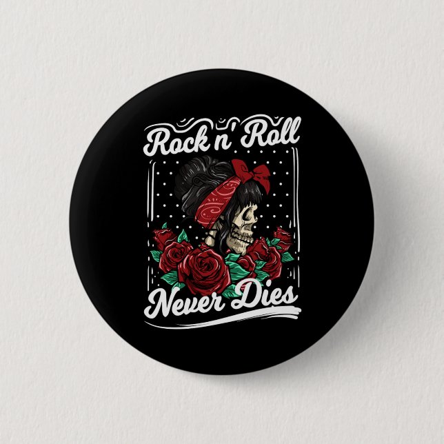 Rock in Roll Dies Rockabilly Girl Skull Ro Knapp (Framsida)
