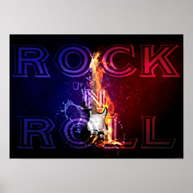 Rock in Roll Fire Flaming Electric Guitar Music Poster (Framsidan)