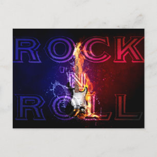 Rock in Roll Fire Flaming Electric Guitar Music Vykort