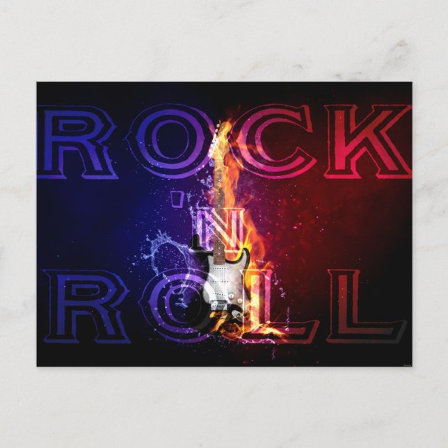 Rock in Roll Fire Flaming Electric Guitar Music Vykort (Framsida)