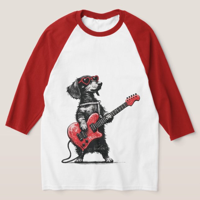 Rock Kärlek Hund – Hjärt Gitarr Konst T Shirt (Laydown)