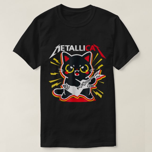 Rock Kitty Gitarrspelare Sött Metallkattdesign T Shirt (Design framsida)
