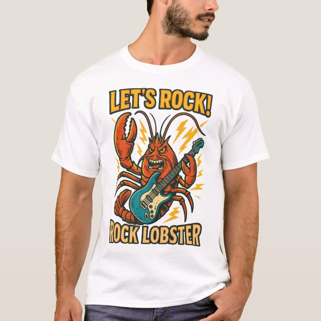 Rock Lobster Gitarr Tecknad Design T Shirt (Framsida)