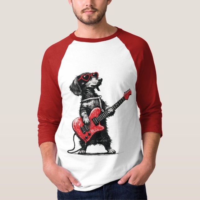 Rock Love Dog – Heart Guitar Art T Shirt (Framsida)