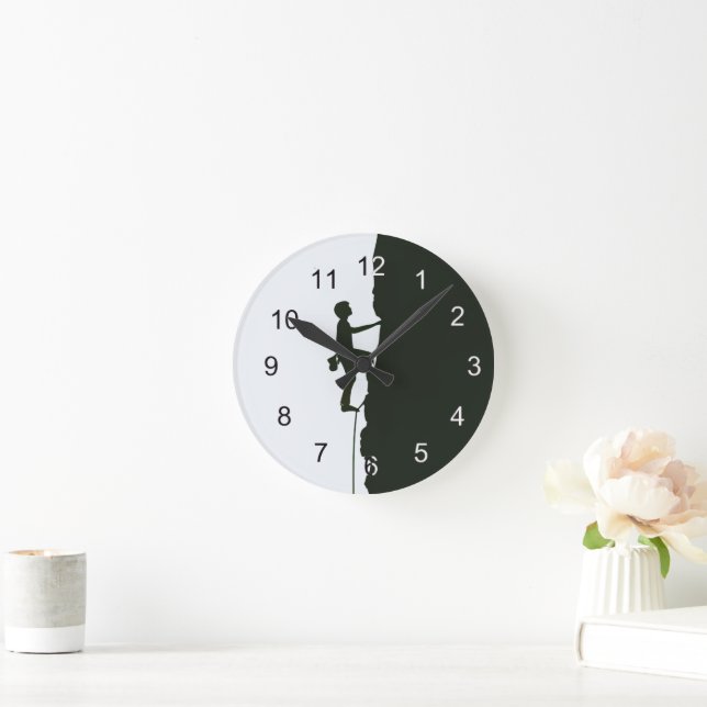 Rock, Mountain Climbing Climber Silhouette Rund Klocka (Hem)