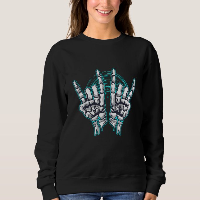 Rock Music Rocker Turquoise Skeleton Hands T Shirt (Framsida)