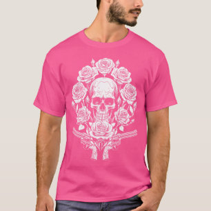 Rock musik 1980S 80S Glam Skeleton Ro Skull Gun T Shirt