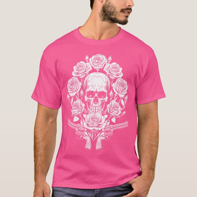 Rock musik 1980S 80S Glam Skeleton Ro Skull Gun T Shirt (Framsida)
