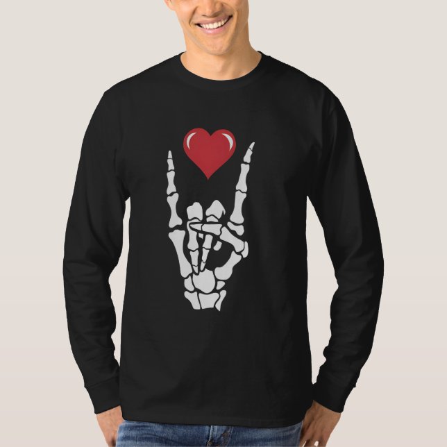 Rock musik Älskare Skeleton Hand Sten Heart-grafik T Shirt (Framsida)