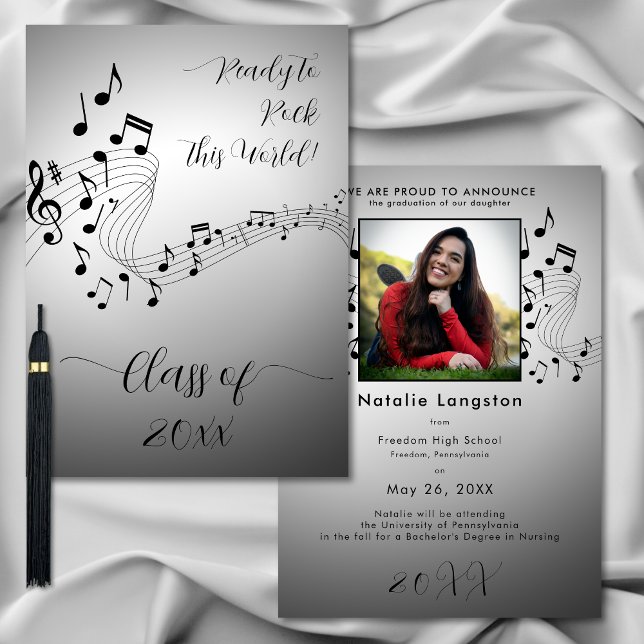 Rock musik Black White Photo Student-meddelande Inbjudningar (Skapare uppladdad)