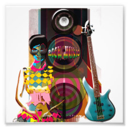 Rock musik illustrationer med gitarrer och högtala fototryck