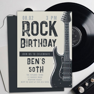 Rock musik Musician Guitar Vuxen Black Birthday Inbjudningar