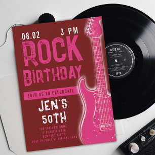 Rock musik Musician Guitar Vuxen Rosa Birthday Inbjudningar